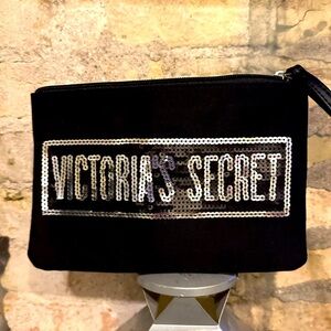 Victoria’s Secret make up pouch/ wristlet in black with silver sequence